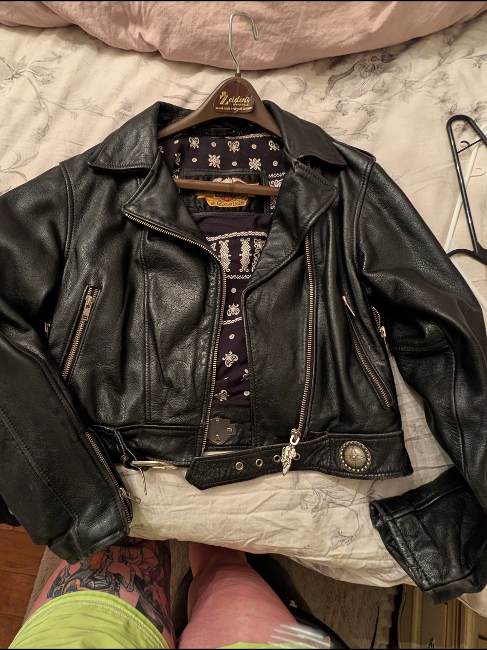 Black Leather Biker Jacket with Silver Hardware